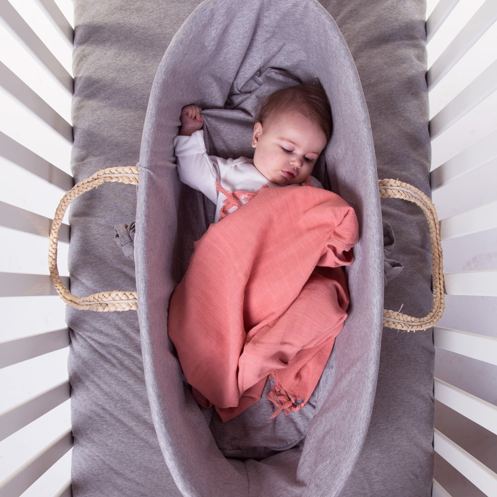 Cos bebe Childhome Moise din coji de porumb cu saltea Husa Jerse Alb - imagine 4