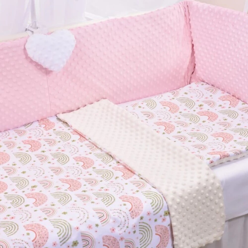 Lenjerie patut bebe 4 piese curcubeu floral